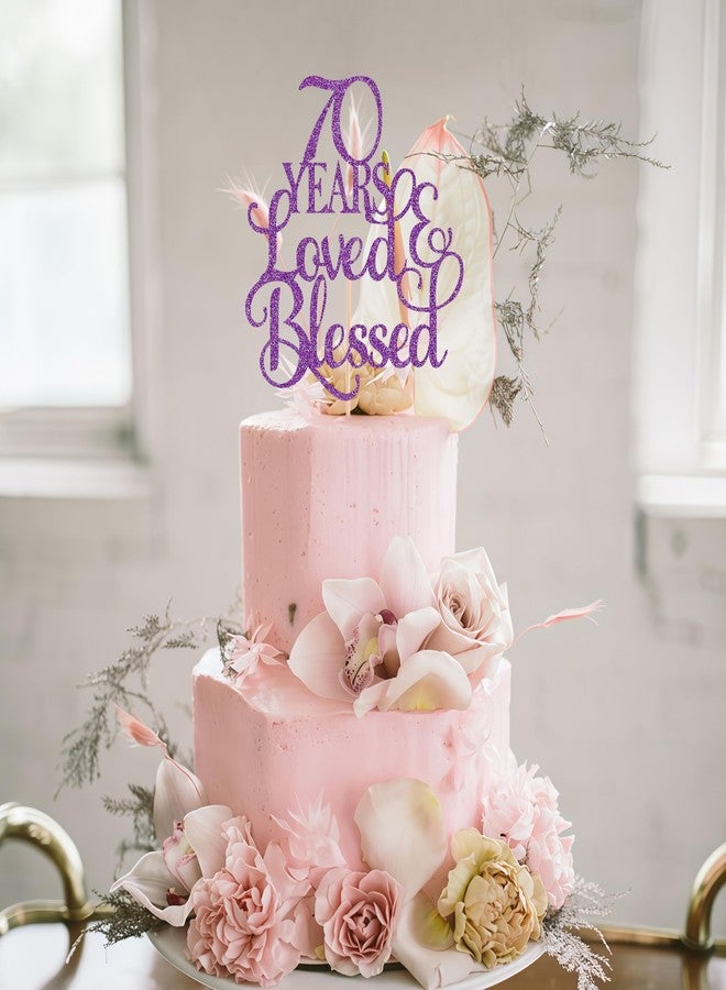 AHAORAY 70 Years Loved Cake Topper - Deep Purple Glitter 70th Birthday Cake Decorating Supplies, Perfect for 70th Anniversary or Birthday Photo Booth Props - Image 4